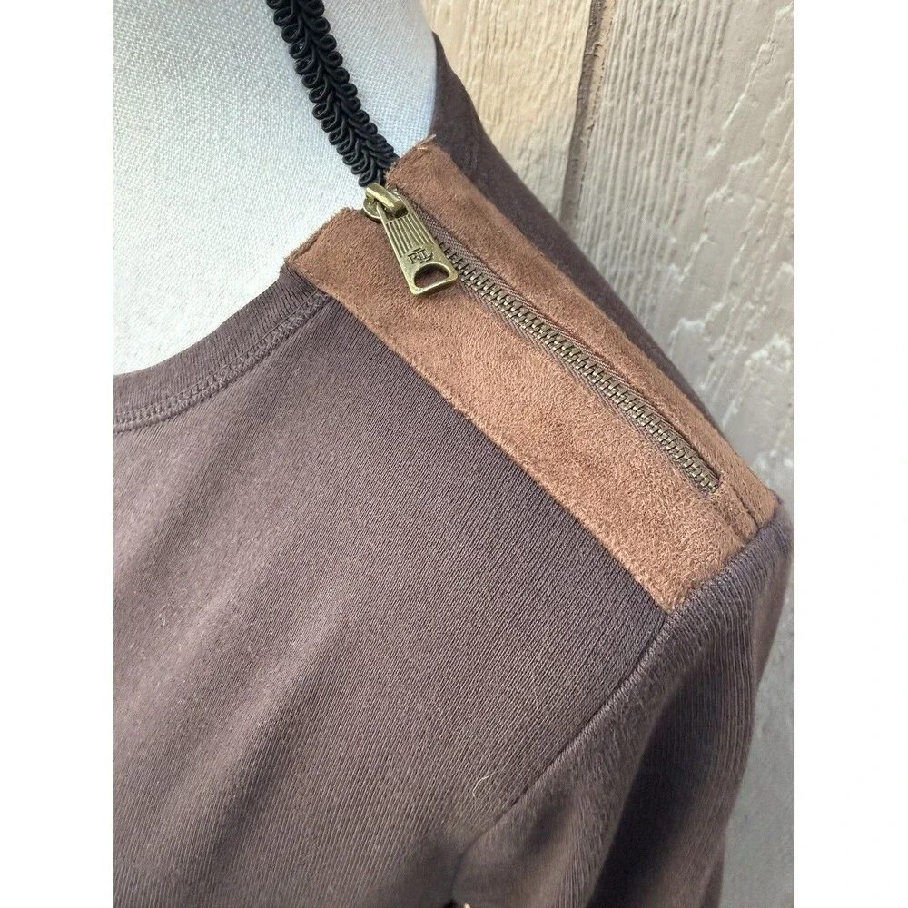 Lauren Ralph Lauren Big Girls Size L Brown Long Sleeve Shirt Suede Elbow Patches
